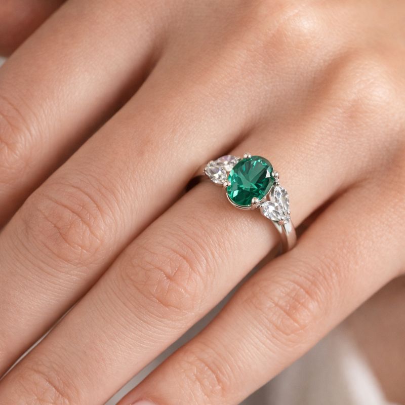 Emerald Oval Marquise 925 Sterling Silver Ring - Image 2